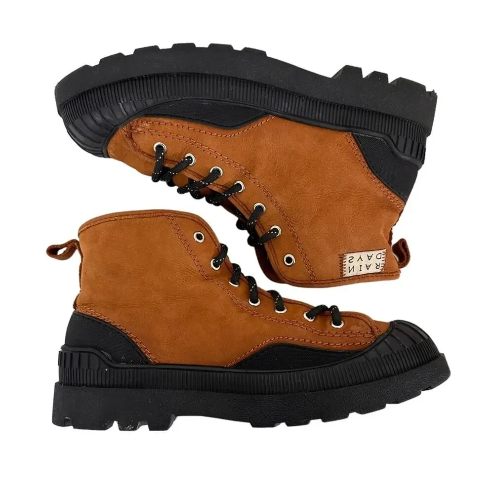 Zara Boots Rain Days Leather Rubber Lug Boot High Tops Size EU 34 US 4 Rare HTF